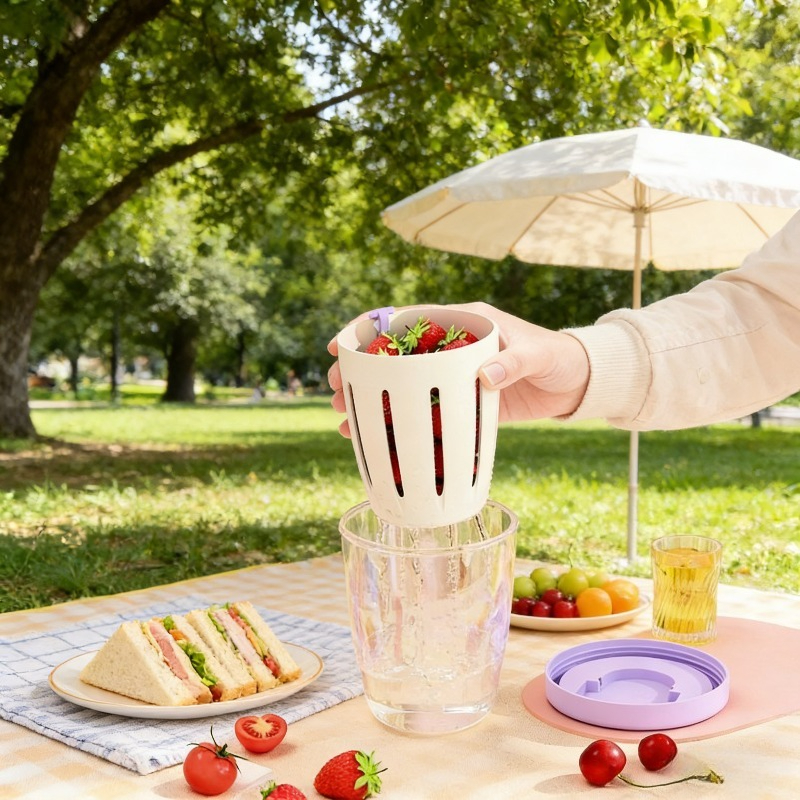 Food Snacks Box - Portable Cylindrical Food Container with Fork